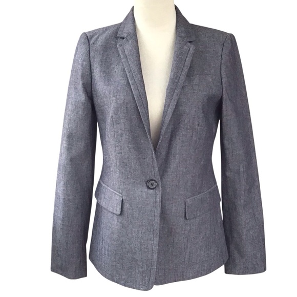J. Crew Blue Gray Chambray Blazer Lined Size 4 - Picture 1 of 7